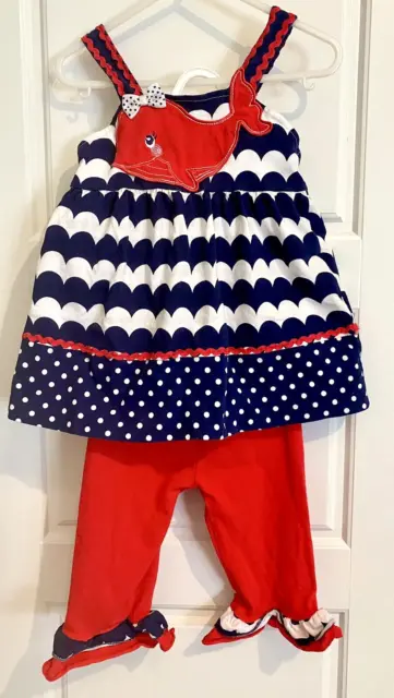 VG++ Nannette Whale Red White Blue Knee Short Outfit Girls 4 4T WORN ONCE