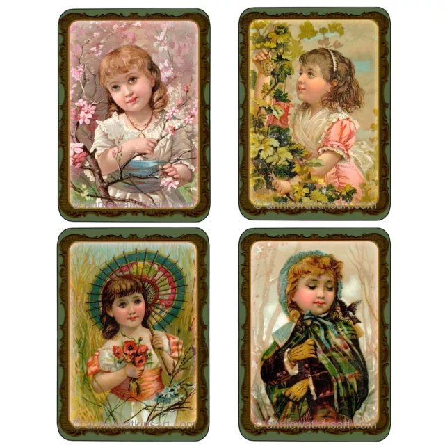 Lovely set of four swap playing cards showing children of the four seasons