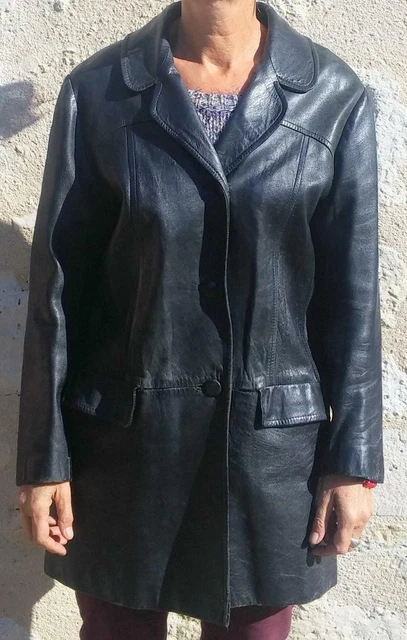 Manteau cuir sales femme vintage