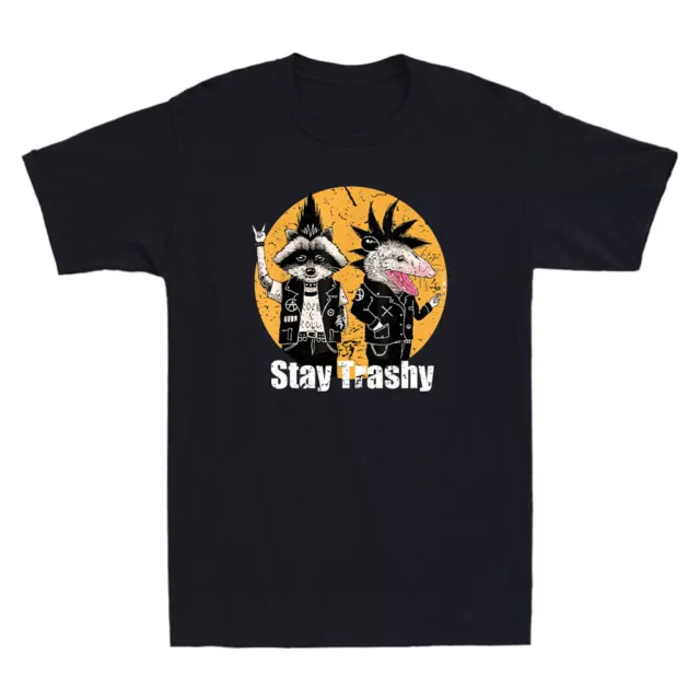 Stay Trashy Funny Raccoons Opossums Rock Punk Squad Meme Vintage Men's T-Shirt