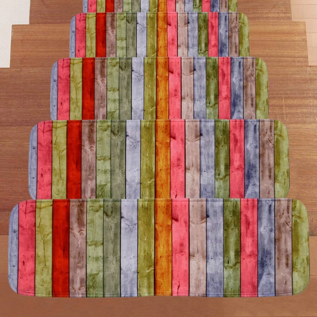 5pcs Non-slip Stair Carpet Treads Washable Stair Tread Mat with Adhesive Tape