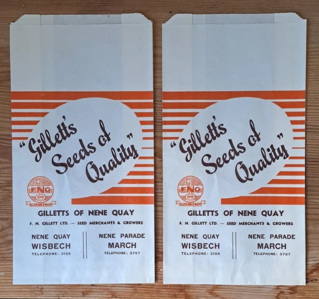 UNUSUAL ITEM -2 paper bags from Gillett Seed Grower & Merchant, Wisbech ...