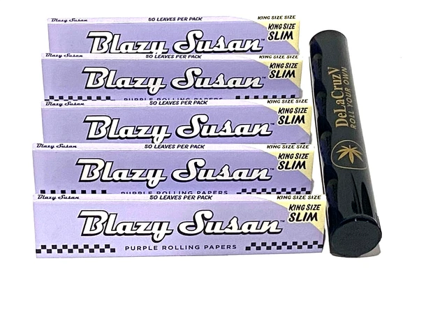 Blazy Susan Purple King Size Rolling Paper Slow Burning Ul 5 packs & Tube