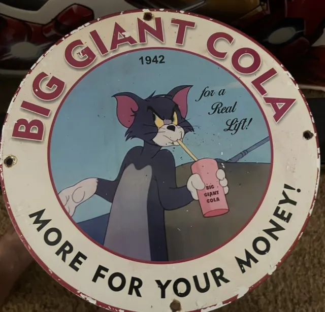 Old Vintage 1942 Big Giant Cola Soda Pop Enamel Metal Porcelain Sign