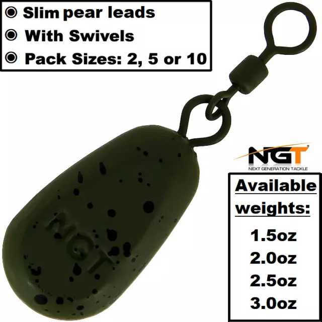 NGT Slim-Pear Leads Weights Carp Coarse Fishing 1.5, 2.0, 2.5, 3oz - ALL SIZES