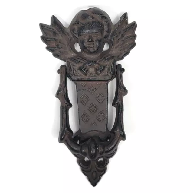 Cast Iron Door Knocker Ornate Angel Rustic Cherub 8" Three Hands Corp