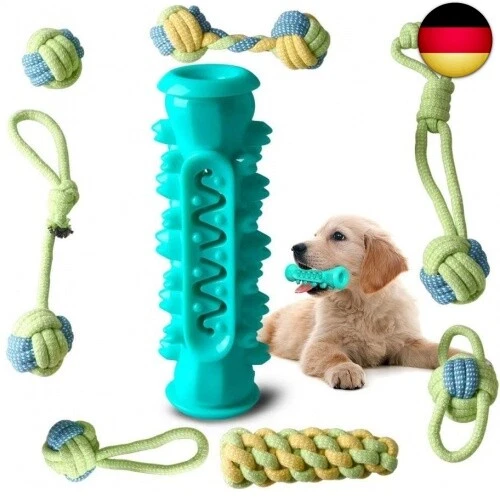 Hundespielzeug Welpenspielzeug Set, 8 Stück Natürlicher Baumwolle Kauspielzeug,