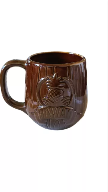 Vintage Hawaiian Coffee Mug Luna Boss Old Hawaii Ceramic Cup Brown