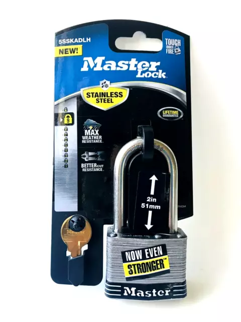 Master Lock 2in Max Weather Stainless Steel Shackle Padlock 2 Keys 5SSKADLH