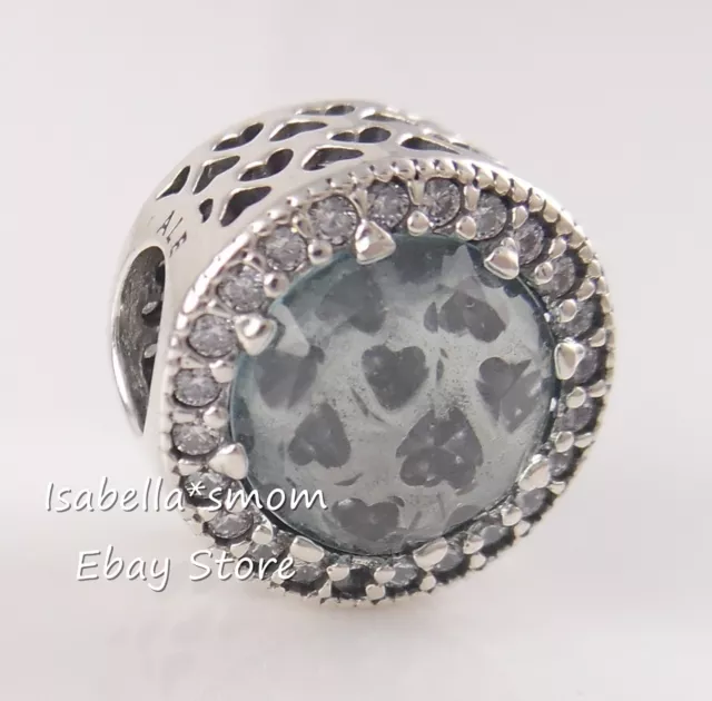 GLACIER BLUE RADIANT HEARTS Genuine PANDORA Silver/CRYSTAL Charm 791725NGL w BOX