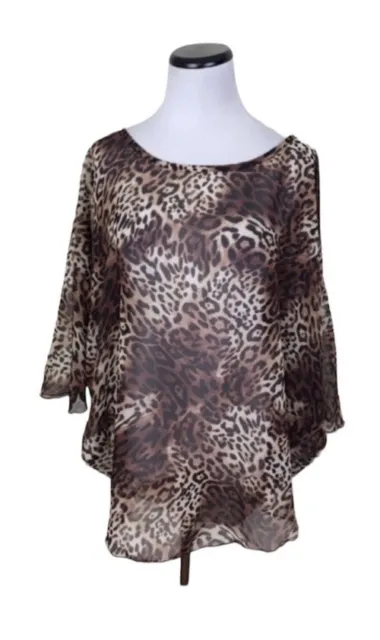 Luxe by Lisa Vogel Sheer Leopard Print Swim Cover Up Brown Black Size Medium