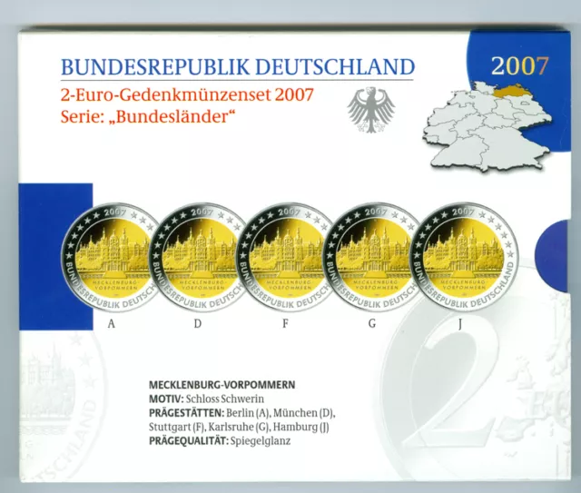 BRD  5 x 2 Euro ADFGJ PP im Originalfolder (Wählen Sie zwischen 2006 - 2022)
