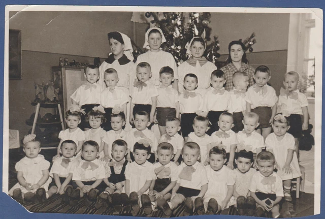 Beautiful boys and girls with bows in kindergarten Soviet Vintage Photo USSR