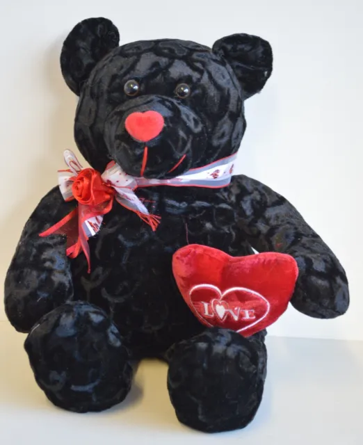 Black BEAR Holding HEART Plush 14" Tall Stuffed Toy Collect LOVE NW ROSE Dan DEE