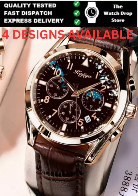 Luxury Mens Watch Leather Military Chronograph Date Quartz Wristwatch Waterproof