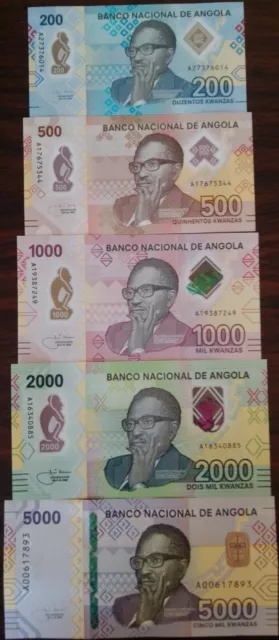 Angola FULL SET (5000, 2000, 1000, 500, 200) Kz - 2020 Kwanza New Polymer UNC