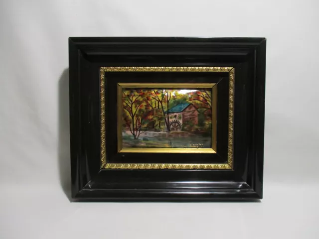 Ancien Cadre Tableau Emaux Limoges C Raclot Moulin Paysage Enamels Alte Email