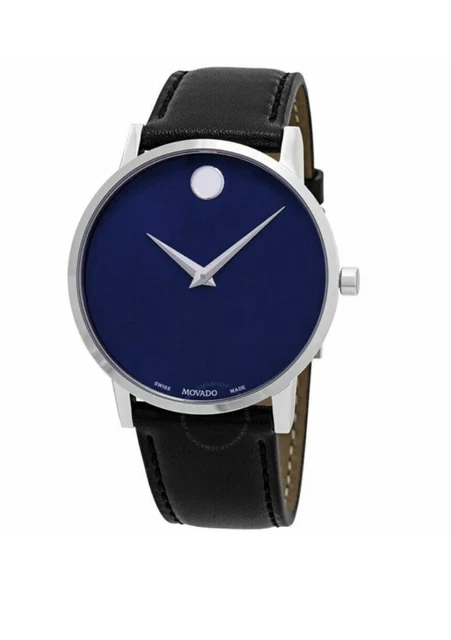 Nuovissimo Orologio da uomo Movado Museo Classico Quadrante Blu Cinturino in pelle 0607313