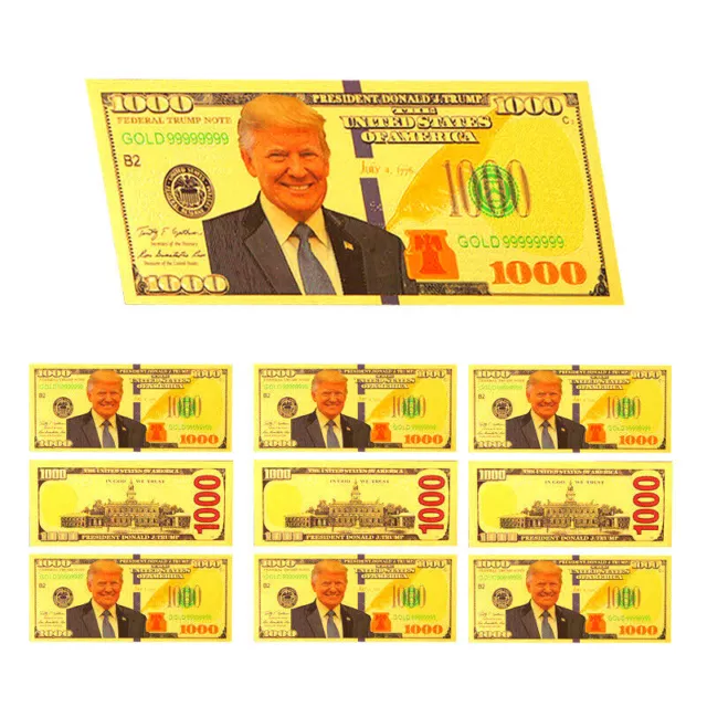 ★★ Lot De 10 Billets Polymer  " Or " Du 1000 Dollars Trump ★ B ★