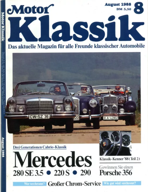 Motor Klassik 8/1988 (Aug. 1988). Sehr guter Zustand, ungelesen!