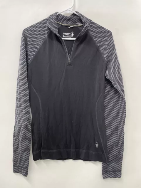 SmartWool Womens M Classic Thermal Merino Base Layer Pattern 1/4 Zip Black Dot