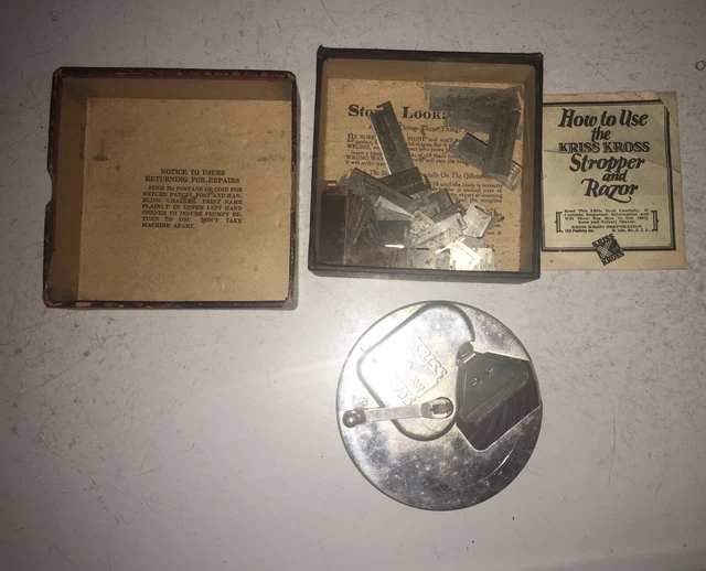 VINTAGE 1920S KRISS Kross Stropper Hand Crank Razor Blade Sharpener