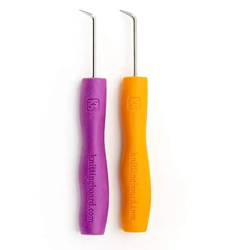 Paquete de 2 ganchos de punto de telar ergonómico púrpura y naranja AKB