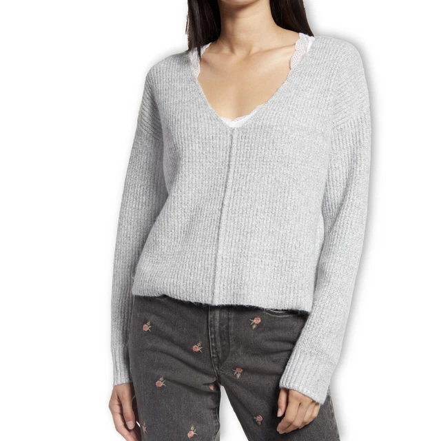 BP Front Seam Sweater Womens Size Medium Seam Weekend V-Neck Grey Nordstrom NEW