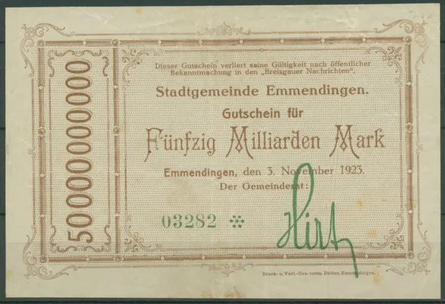 Emmendingen 50 Milliarden Mark 1923, Keller 1348 c, gebraucht (K1641)