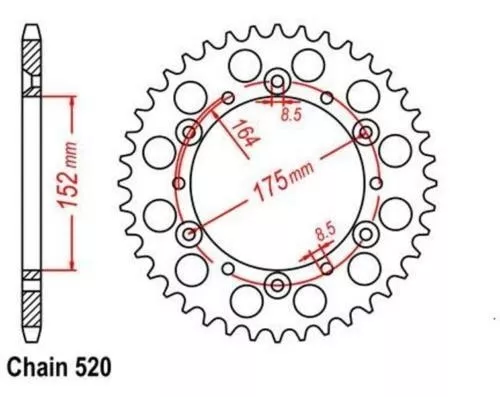 Roue a Chaîne 47 Dents (Chaîne 520) pour Yamaha TT 600 83-92