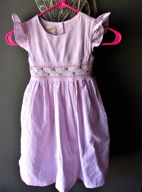 Laura Ashley London Girl's Size 6X Pink Stripe Seersucker Smocked  Summer Dress