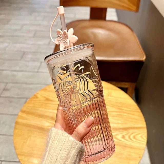 STARBUCKS CHINA 2023 Peach Blossom Topper Pink Siren 19oz Glass Cup hot
