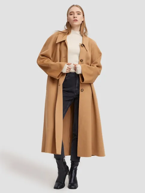 Lattelier Sz Small Premium Wool Coat-Oversized Fit Long Camel Color Overcoat NWT