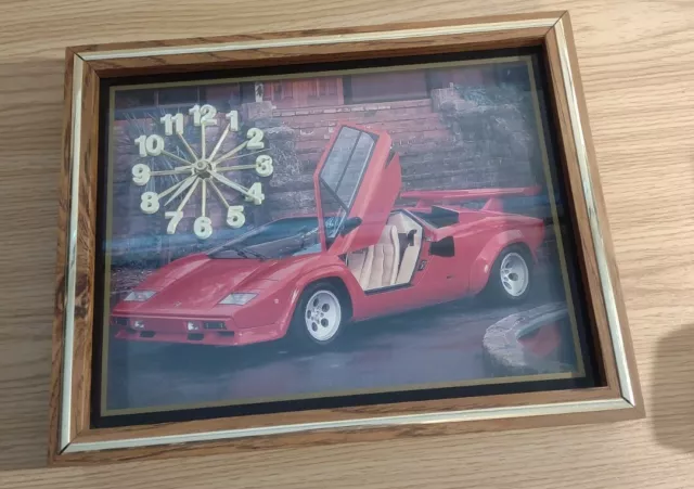 Red Lamborghini Countach 80s Framed Wall Clock LP500 Vintage When Wen Lambo
