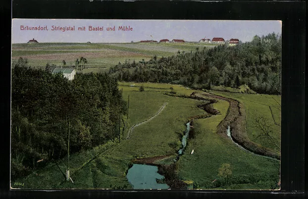 Bräunsdorf, Striegistal mit Bastei und Mühle, Ansichtskarte
