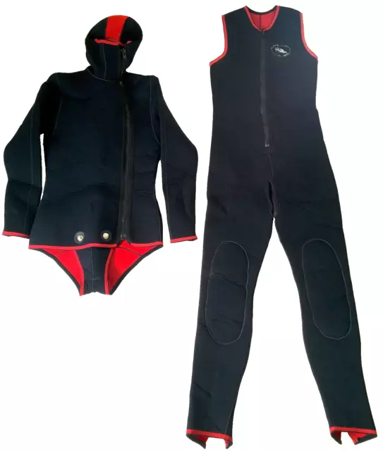 Two Piece 2 Piece Wetsuit 5/6mm Diving Dive, Trousers Jacket Hood Beavertail VGC