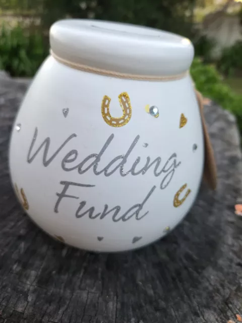 Money Pot Of Dreams "Wedding Fund" with White Silver Sparkles.