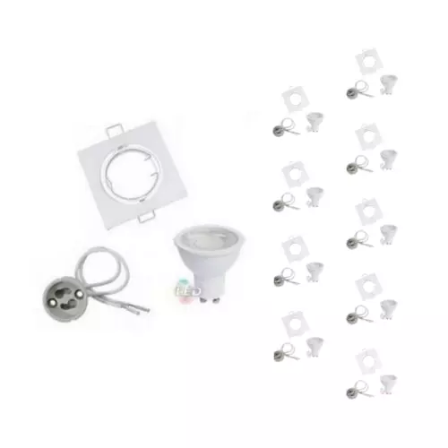 Kit Spot LED GU10 Orientable Carré Blanc avec Ampoule LED 8W (Pack de 10) - Blan