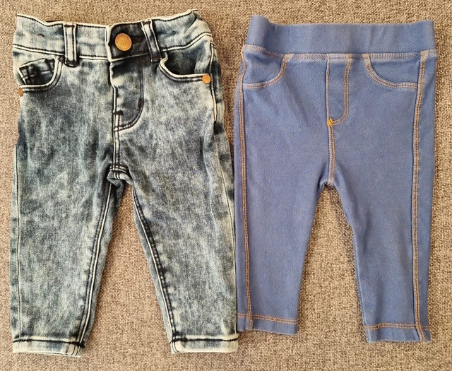 River Island Baby girls jeans bundle 3-6 months blue jeggings trousers  (414)