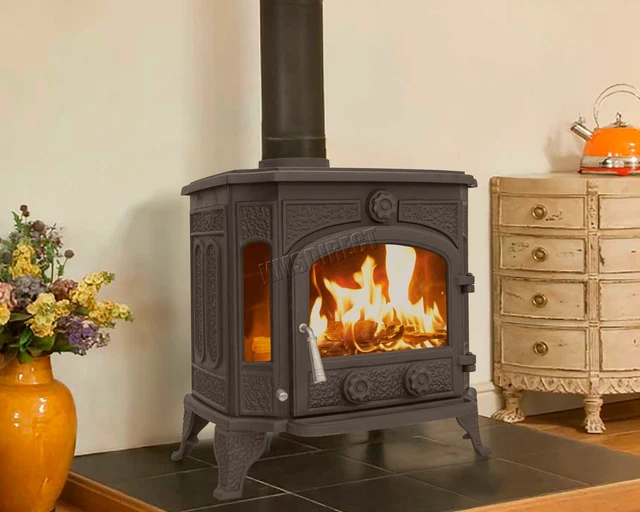 POÊLE À BOIS brûleur à bois en fonte brûleur à bois multicombustible 12,8  kW TR-C12 noir EUR 385,26 - PicClick FR
