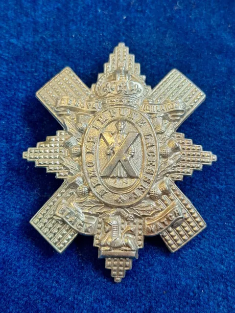 Royal Highlanders Black Watch Cap Badge In White Metal On Lugs Kings Crown...