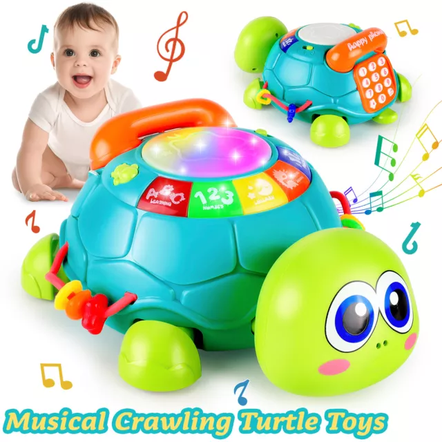 Baby Toddler Musical Interactive Toy Electric Crawling Turtle Light Up Kids Gift