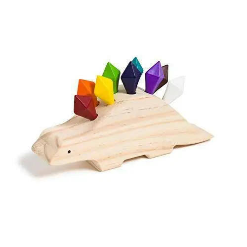 U Brands U Play Crayon-o-Saurus Dinosaur-Shaped Holder for Kids, Wooden with 10