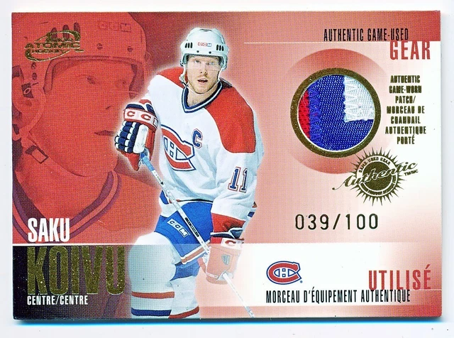 2003-04 Pacific Mcdonald's Atomic Patch Gold Saku Koivu #14 039/100 3 Colors