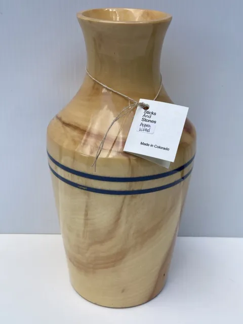 Reclaimed Aspen Wood Vase 12" with Turquoise Bands Colorado Luke Donald