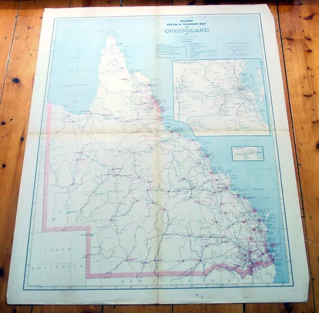 1888 Pic Atlas Large Antique Map Queensland, Railway