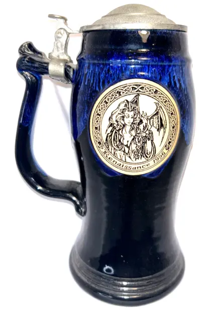 Renaissance Festival 1996 John Coiner Stein Tankard Pottery Stamp 9.5" Lidded