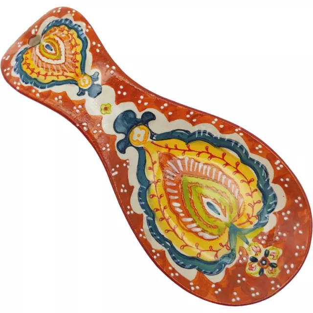 Anthropologie Hand Painted Paisley Spoon Rest - 8" Brown Colorful Hanging Boho