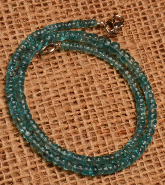 Natural Gem Ocean Green Apatite 3.5 to 6 mm  Smooth Rondelle Bead Necklace 16.5" 3