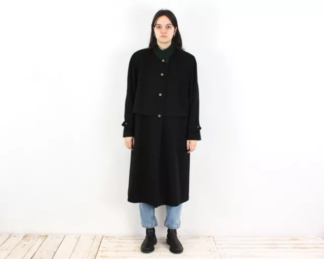 Tiroler Loden Femmes XL Trachten Laine Sur Manteau Hiver Extérieurs Noir Vintage